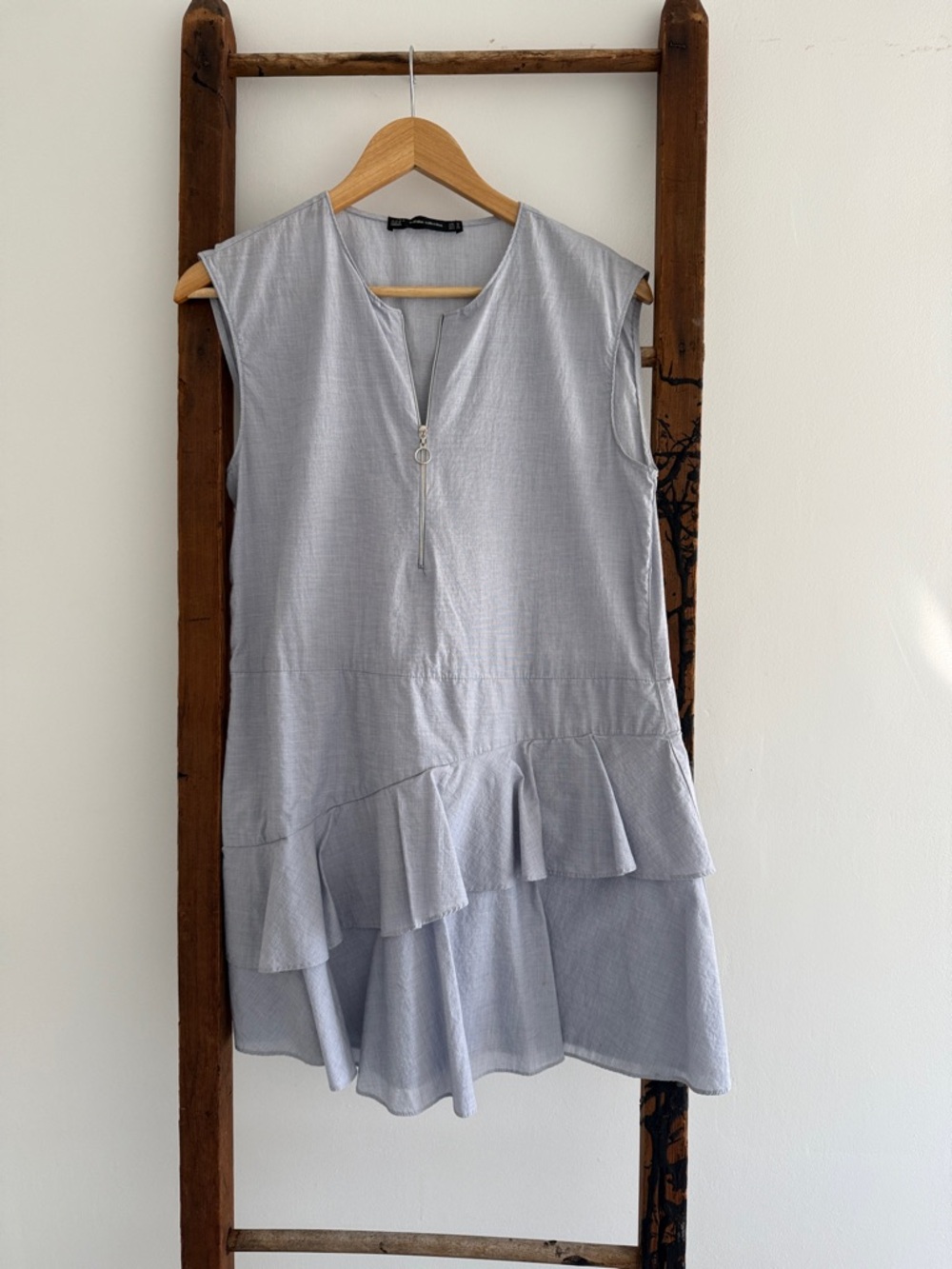 Zara Light Blue/ Gray Mini Dress with Ruffle Hem
